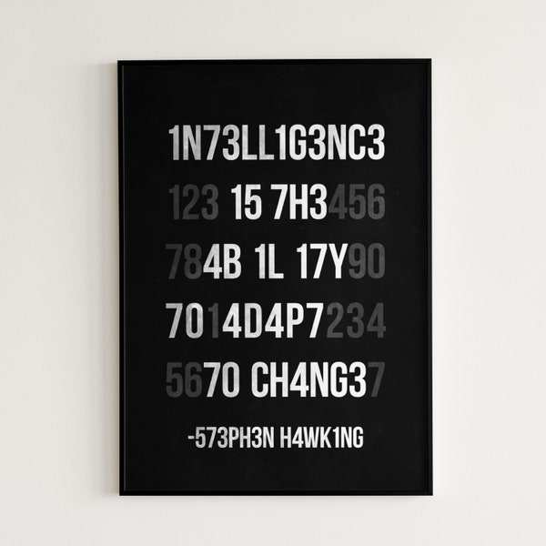 Inspirational Quote Poster Intelligence is the Ability to Adapt to Change Stephen Hawking Printable Wall Art Motivational Office Wall Decor