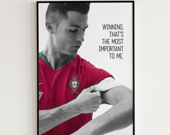 Cristiano Ronaldo Poster Soccer Jersey Portugal CR7 Poster Football Quote Ronaldo Wall Art Sports Art Soccer Fan Gift For Him "Winning"