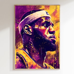 LeBron James Painted Digital Poster, Sport Motivational Art, Success Wall Art, Inspirational Wall Decor, Basketball