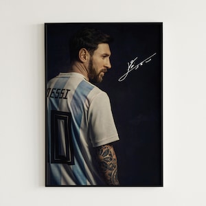 Lionel Messi Poster Soccer Jersey Argentina Poster Football Messi Wall Art Football Player Poster Soccer Fan Gift For Him Signature
