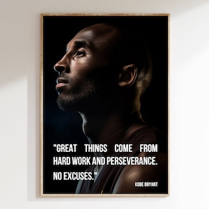 Citation inspirante de Kobe Bryant &quot;Travail acharné et persévérance&quot;, Citation de motivation, Succès Wall Art, Digital Printable Wall Art