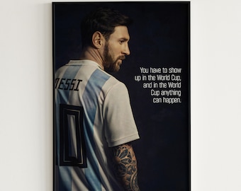 リオネル・メッシ ポスター サッカー ジャージ アルゼンチン ポスター サッカー 名言 メッシ ウォール アート サッカー ポスター サッカー ファン 彼へのギフト「ワールドカップで」