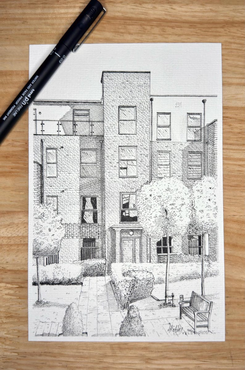 Custom House Portrait Sketch, Pen and Ink Illustration, New Home Gift ...