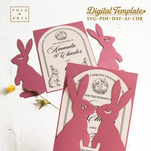Faire-part de mariage gothique modèle svg, carte d'invitation gatefold lapin Pâques, faire-part d'anniversaire pour Cricut, découpé au laser, Silhouette svg dxf