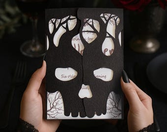 Gothic Skull Halloween Invitation Template: Laser Cut SVG DXF (Digital Download)