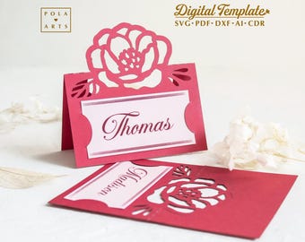 Rose Wedding Place Card Template for Cricut, Laser Cut (svg, dxf, ai, cdr)