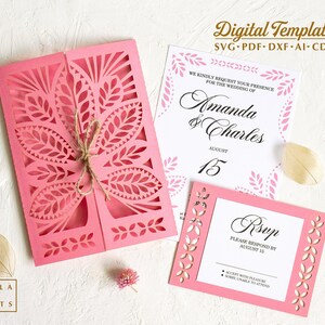 Hochzeitseinladung Vorlage für Dxf, Palmenblätter, Palmenblätter, 12x18, Cricut, Laserschnitt, Silhouette (svg dxf ai cdr)