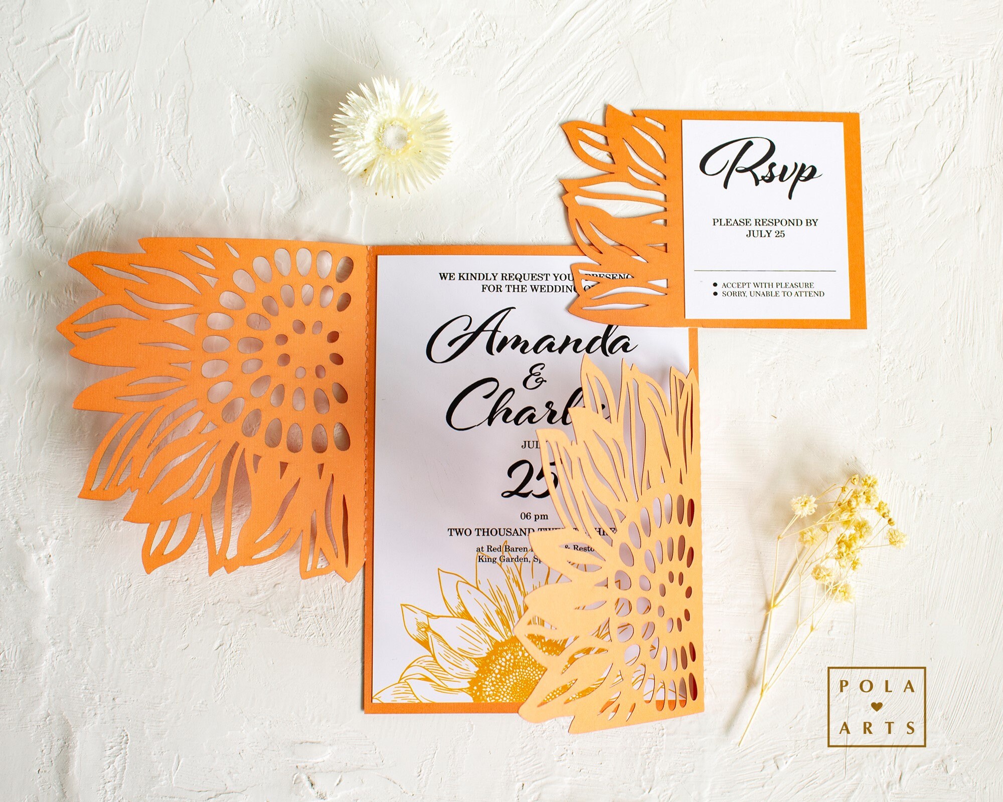 Sunflower Invitation Template Svg, 5x7 Wedding Folding Envelope