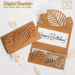 Cash envelope template SVG, leaves money wedding envelope, Birthday envelope for Cricut, laser cut, Silhouette (svg dxf ai cdr)
