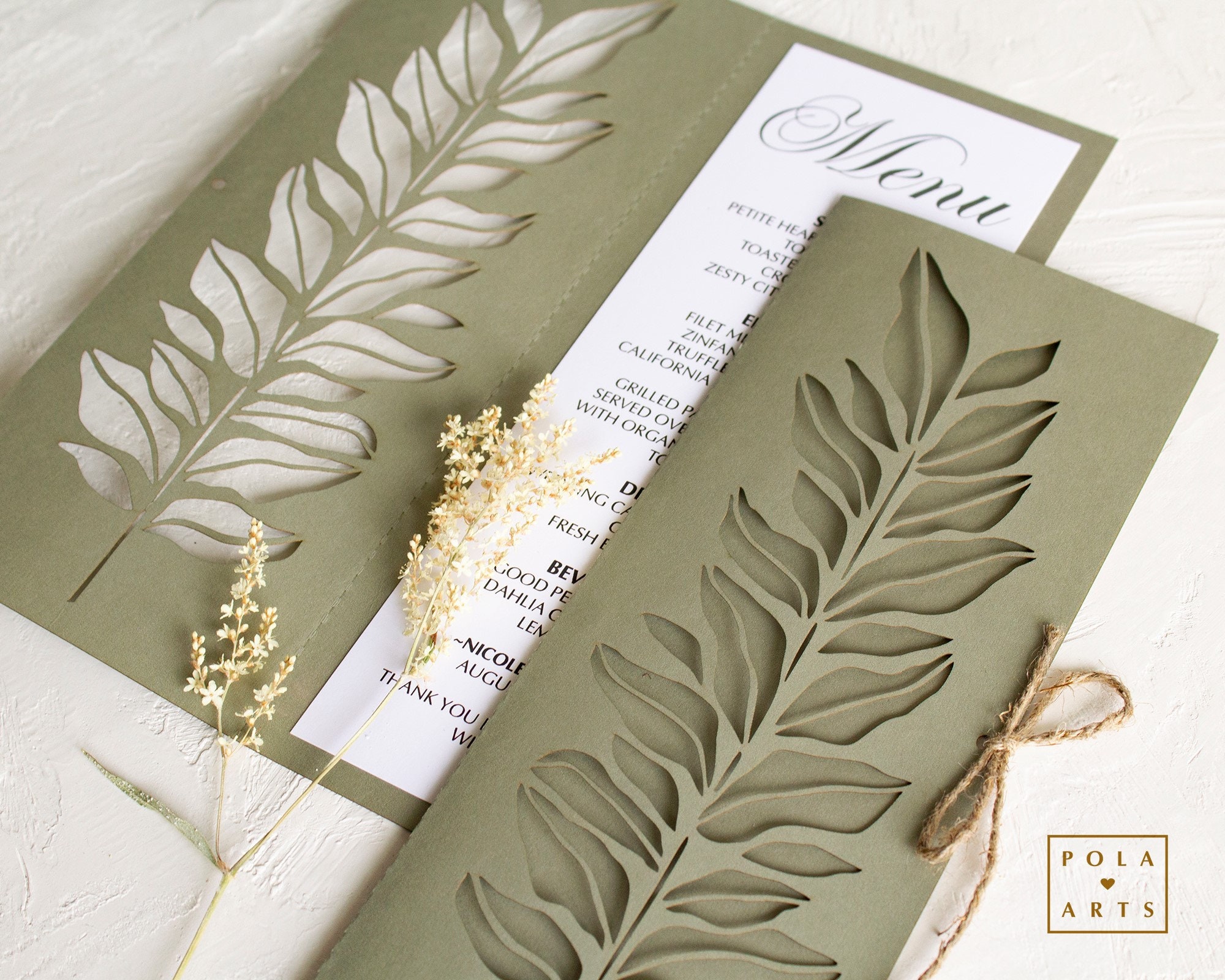 Wedding Menu Template Svg, Olive Branch With Leaves Template, Folding ...
