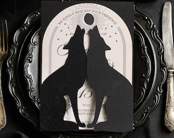 Gothic Wolf Wedding Invitation Template: Gatefold Card SVG