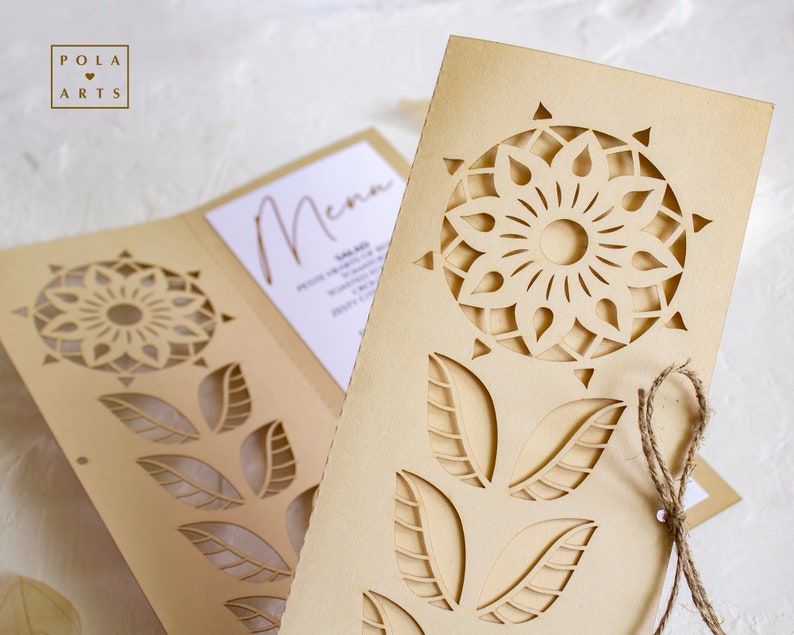 Ethnic Flower Wedding Menu Svg Template, Rustic Wedding Sunflower Table ...