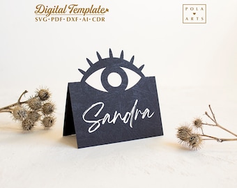 Halloween Place Card Template: Gothic Eye Decor (SVG, DXF)