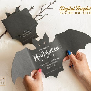 Bat invitation template svg, gothic wedding, Halloween decor invite card  for Cricut, laser cut, Silhouette (svg dxf ai cdr)