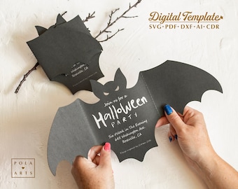 Bat invitation template svg, gothic wedding, Halloween decor invite card  for Cricut, laser cut, Silhouette (svg dxf ai cdr)