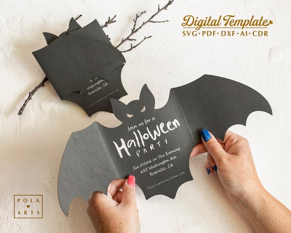 Bat Invitation Template SVG, Gothic Wedding, Halloween Decor (Digital File)