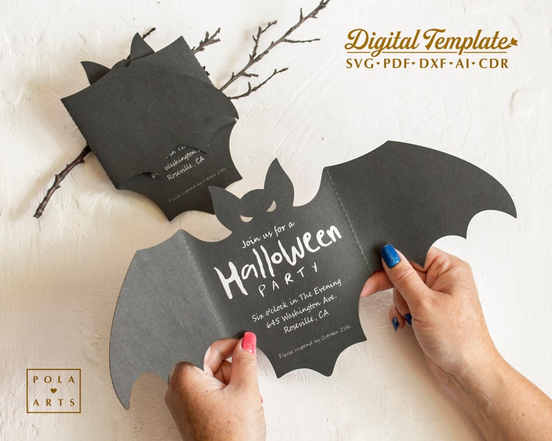 Fledermaus Einladungsvorlage svg, Gothic Hochzeit, Halloween Dekor