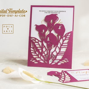 Calla lilies invitation template svg, flowers invitation, pocket 5x7 envelope for Cricut, laser cut, Silhouette (svg dxf ai cdr)