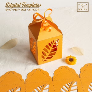 Fall wedding favor box template svg, autumn dry leaf candy thanksgiving box for Cricut, laser cut, Silhouette (svg dxf ai cdr)
