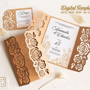 Rosen Einladung Vorlage svg, Rose Rsvp Karte, Blumen Hochzeit Klapp Einladung für Cricut, Laser cut, Silhouette (svg dxf ai cdr)