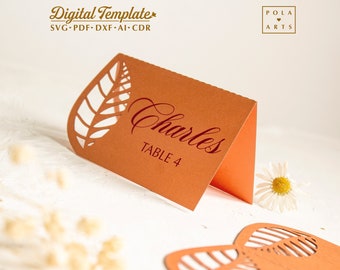 Fall Wedding Leaf Place Card SVG Template (Digital Download)