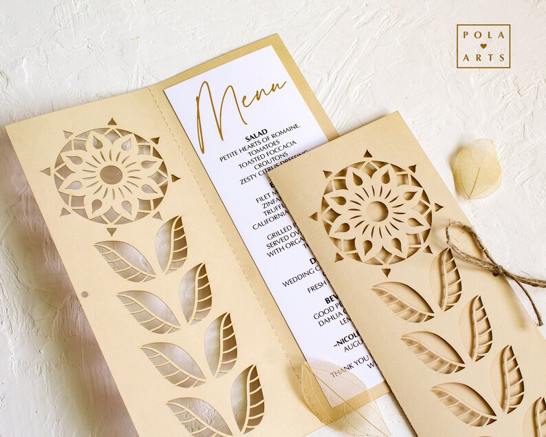 Ethnic Flower Wedding Menu Svg Template, Rustic Wedding Sunflower Table ...
