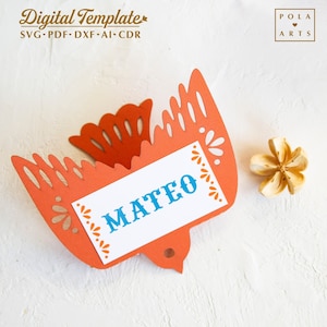 Vogel plaats kaart sjabloon SVG, Mexicaanse picado bruiloft gast kaart, tafel decor Thanksgiving kaart voor Cricut, laser gesneden, silhouet SVG DXF