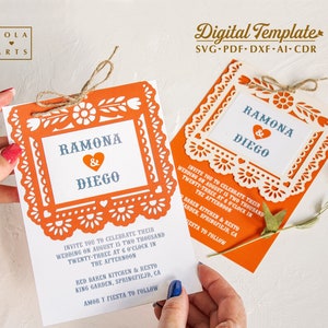Mexican invitation template svg, papel picado wedding invite card for Cricut Laser cut Silhouette (svg dxf ai cdr)