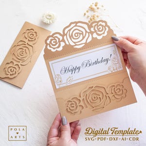 Roses cash envelope SVG, Money wedding envelope template SVG, Birthday envelope for Cricut, laser cut, Silhouette (svg dxf ai cdr)