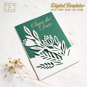 Modelo de convite SVG de flores do prado, cartão de convite de casamento de bolso com flores silvestres para Cricut, corte a laser, Silhouette (svg dxf ai cdr)