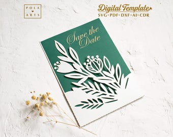 Wildflower Wedding Invitation SVG Template: Pocket Card (Digital Download)