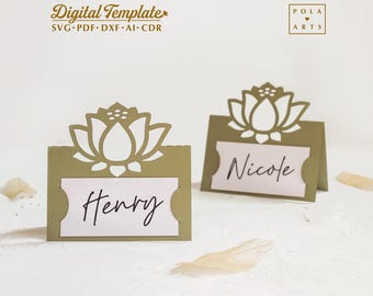 Water Lily Place Card SVG Template: Laser Cut Wedding Decor (Digital Download)