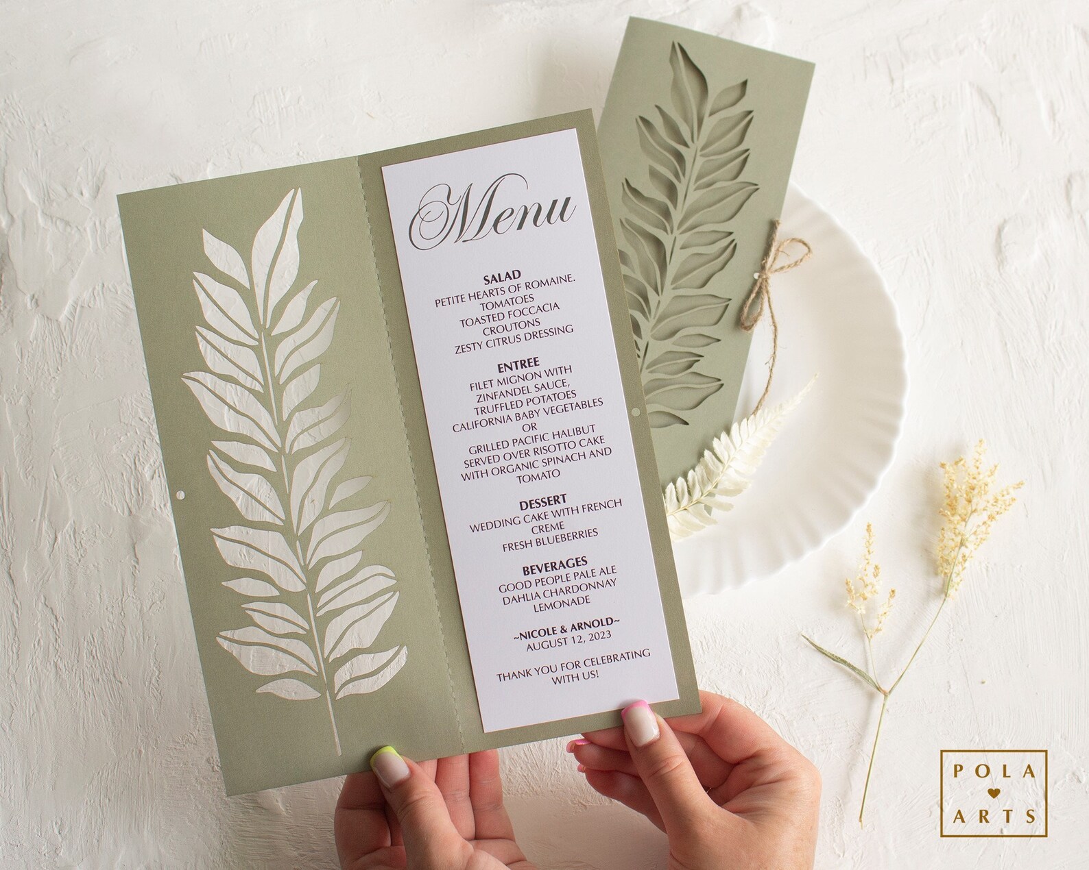 Wedding Menu Template Svg, Olive Branch With Leaves Template, Folding ...