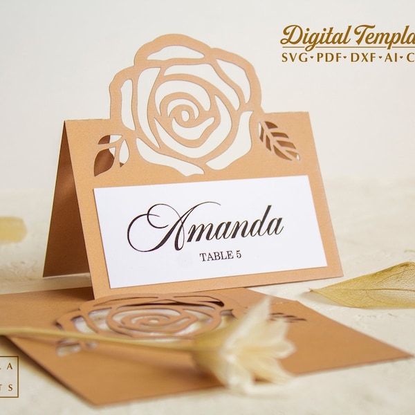 Rose place card template svg, wedding table card for for Cricut, Laser Cut, papercut, Silhouette svg- dxf- ai- cdr