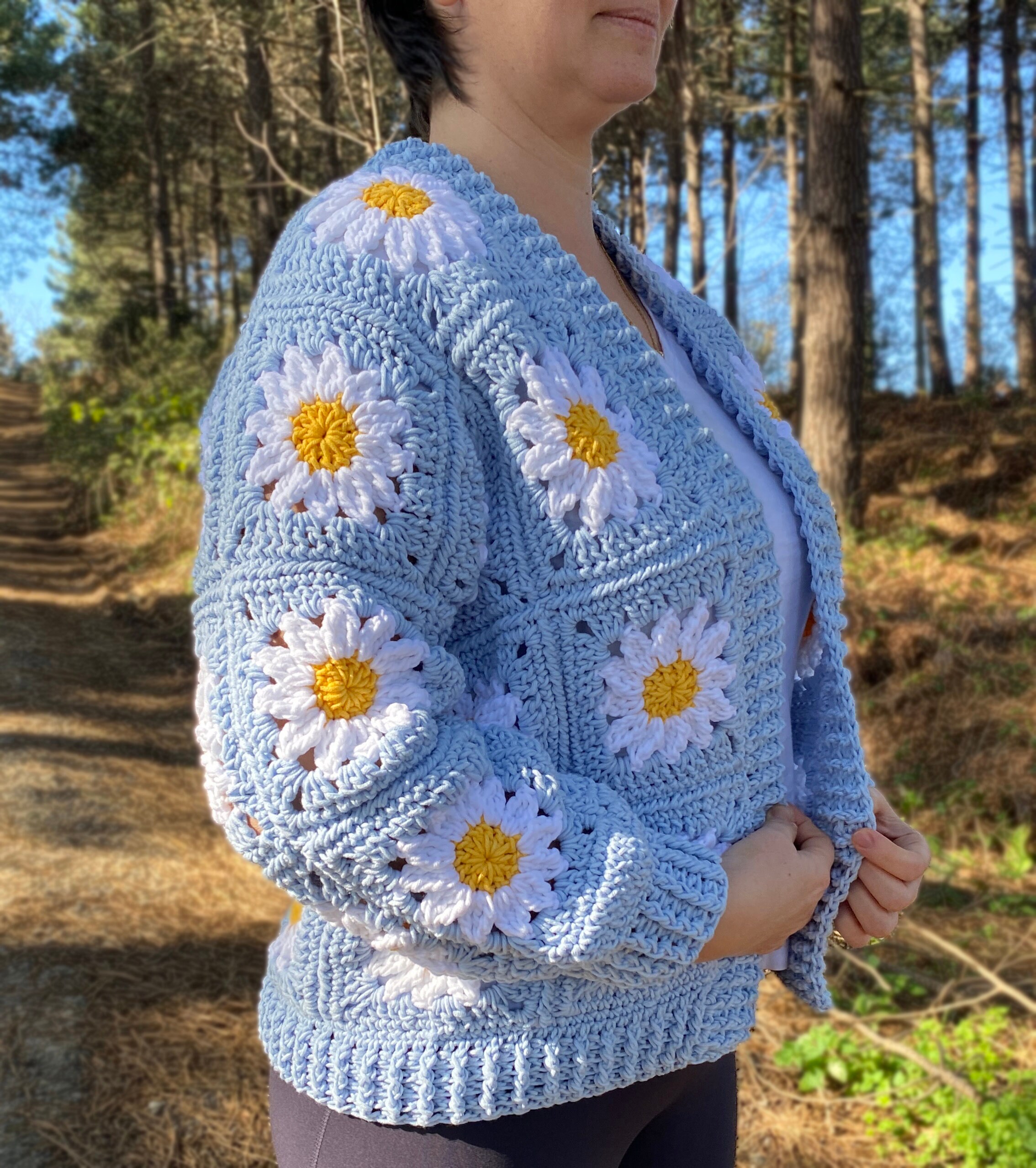 Crochet Daisy Cardigan: Baby Blue Boho Knit Sweater - Etsy