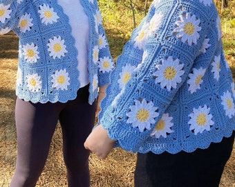 Floral Elegance: Daisy Crochet Kimono - Handcrafted Spring Fashion