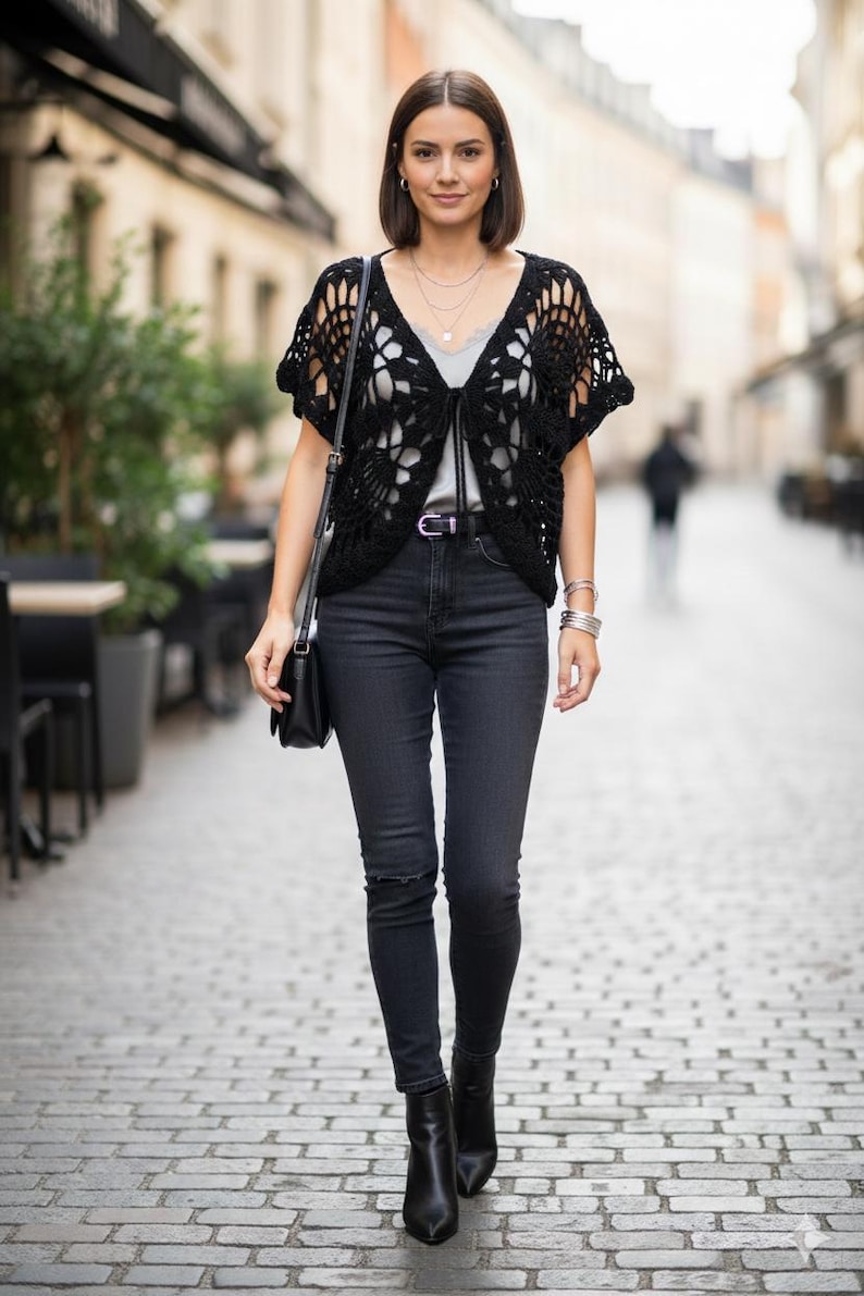 Handmade Crochet Butterfly Cardigan, Boho Lace Cover Up image 8