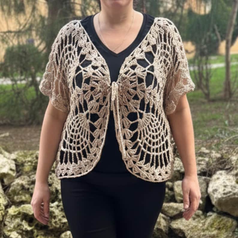 Handmade Crochet Butterfly Cardigan, Boho Lace Cover Up image 2