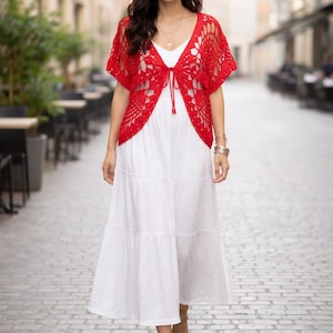 Handmade Crochet Butterfly Cardigan, Boho Lace Cover Up image 10