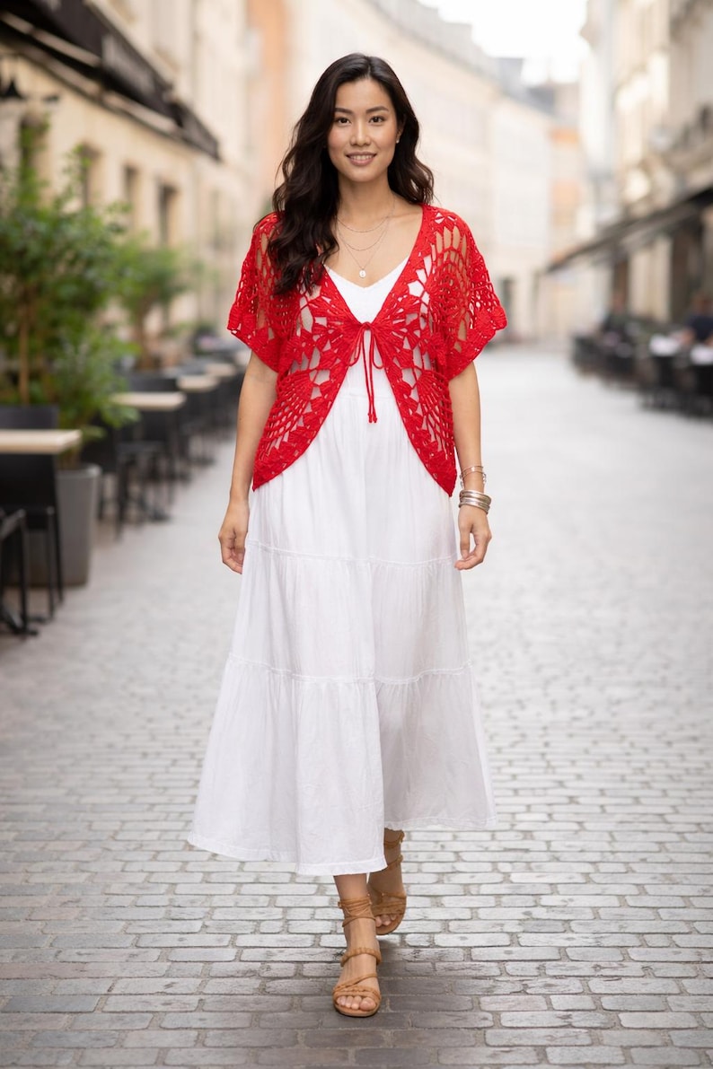 Handmade Crochet Butterfly Cardigan, Boho Lace Cover Up image 10