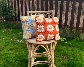 Crochet Daisy Pillow: Handmade Cotton Blend Boho Decor