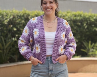 Handmade Purple Crochet Cardigan – Cozy Boho Sweater, Custom Size, Fall Fashion, Lightweight Layering Piece
