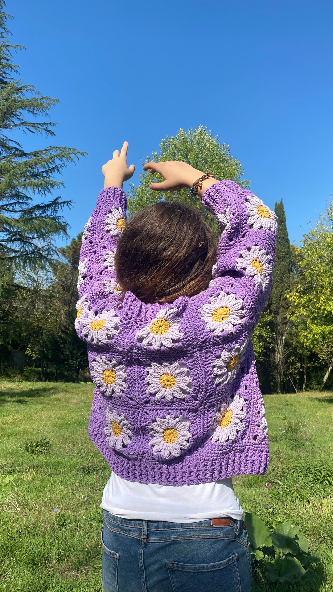 Colorful Handmade Crochet Daisy Cardigan - Etsy