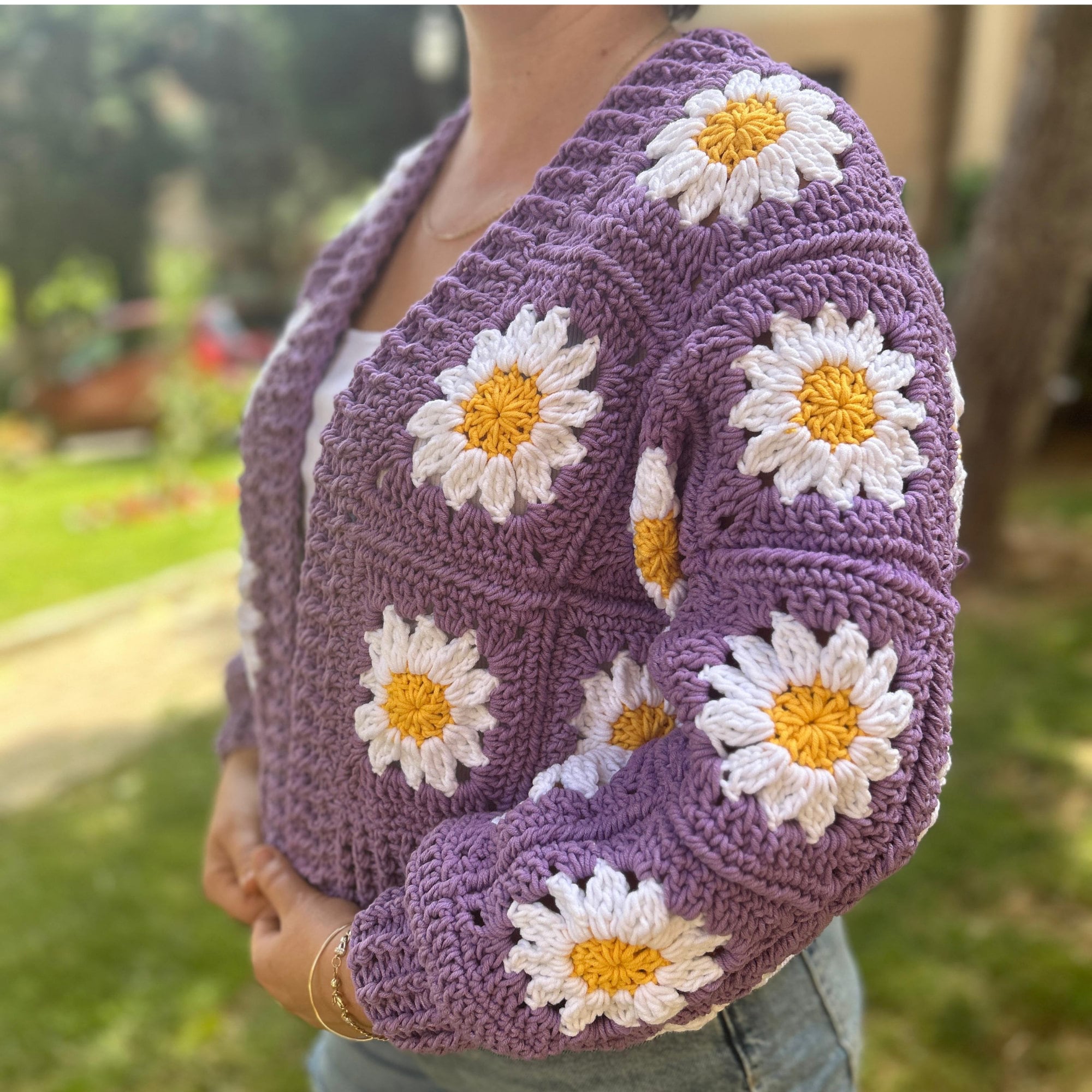 Handmade Purple Crochet Cardigan – Cozy Boho Sweater, Custom