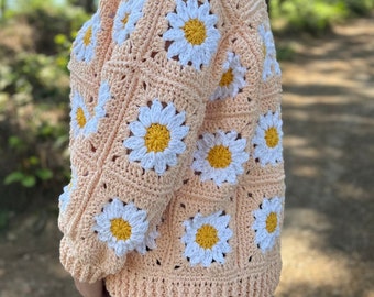 Pastel Perfection: Daisy Flower Crochet Cardigan