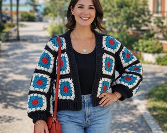 Funky and Fresh: Vibrant Daisy Crochet Cardigan - Handmade with Love!