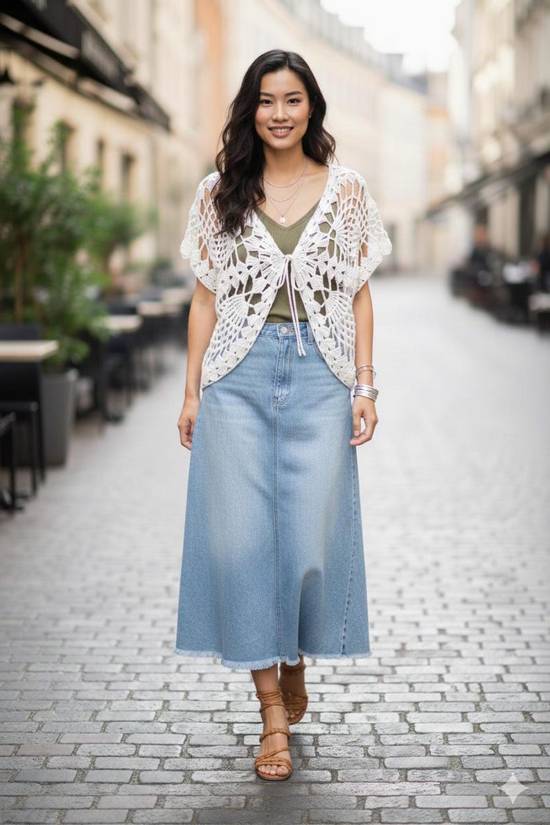 Handmade Crochet Butterfly Cardigan, Boho Lace Cover Up image 9