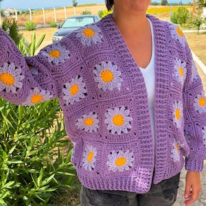 Colorful Handmade Crochet Daisy Cardigan