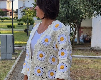 Handgemachte häkeln Daisy Kimono: Boho Floral Cardigan