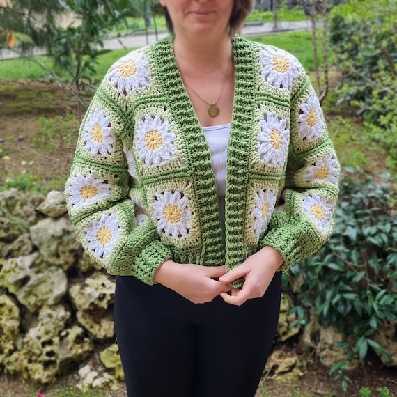 Handmade Daisy Flower Crochet Cardigan - Cozy and Stylish